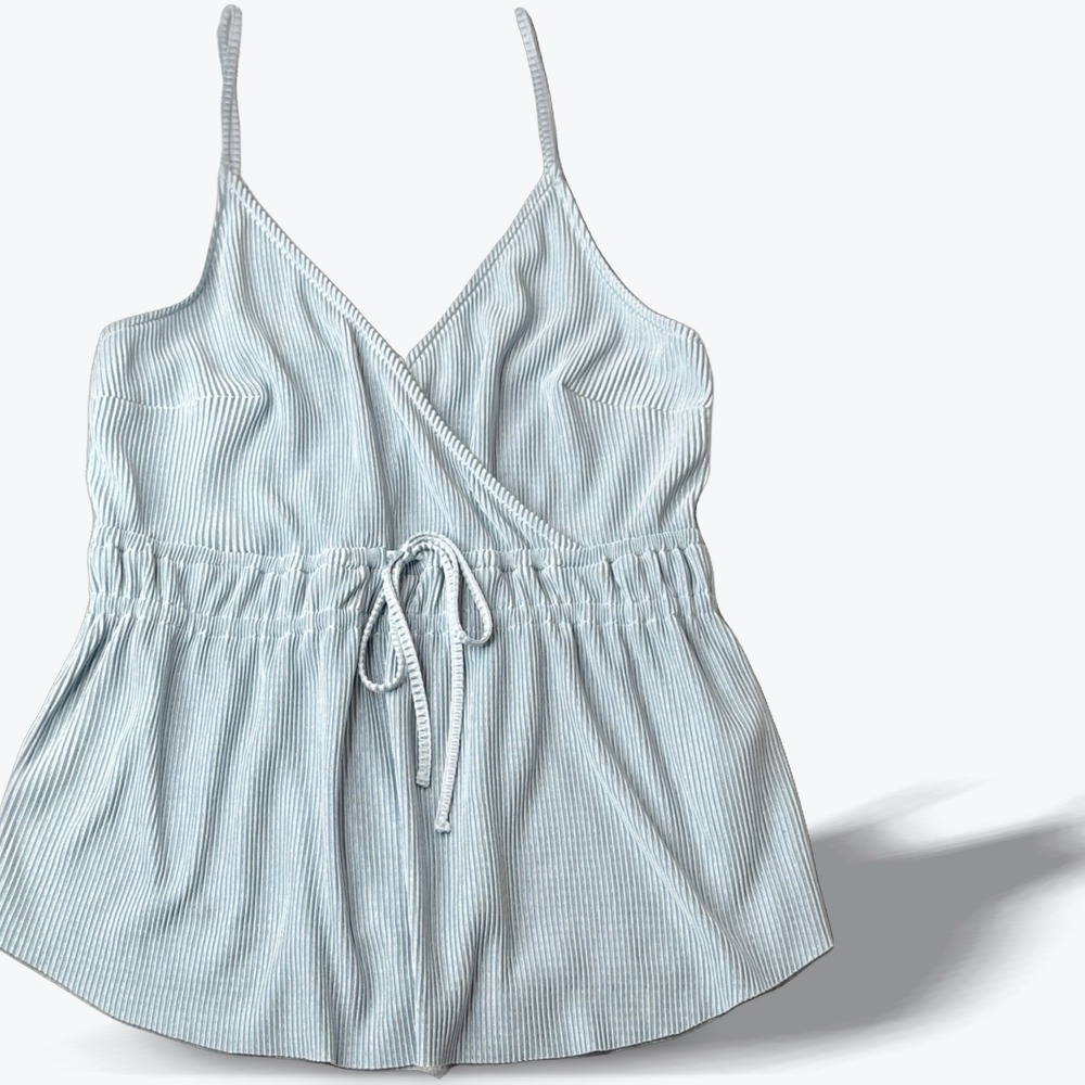 Abercrombie & Fitch Y2K Babydoll Top Blue Striped Pleated Adjustable Strappy Med